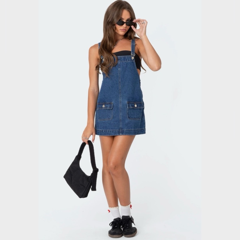 Edikted Overall Denim Mini Dress
